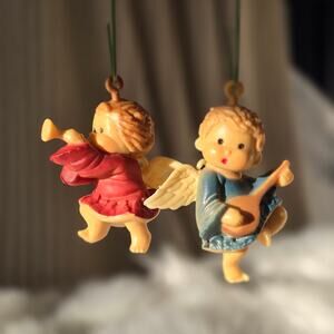 2 Musician Angel Babies Vintage Molded Christmas Ornaments